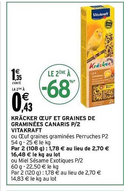 kräcker œuf et graines de graminées canaris p-2 vitakraft