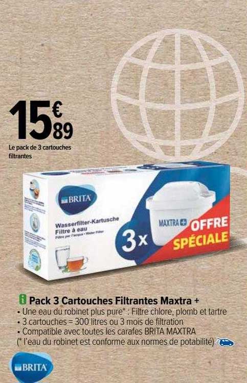 pack 3 cartouches filtrantes maxtra+ brita