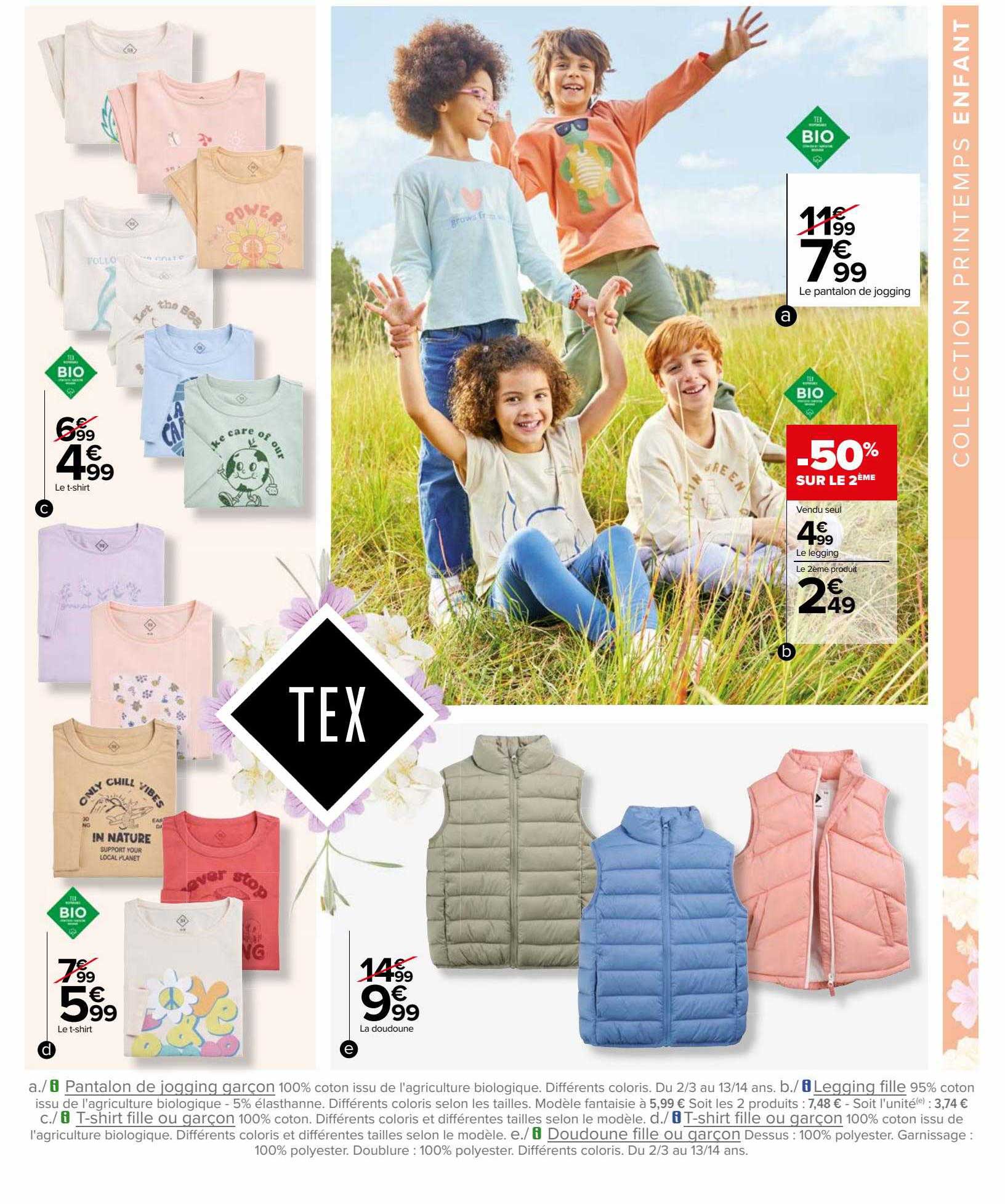 pantalon de jogging garçon, legging fille, t-shirt fille ou garçon, t-shirt fille ou garçon, doudoune fille ou garçon