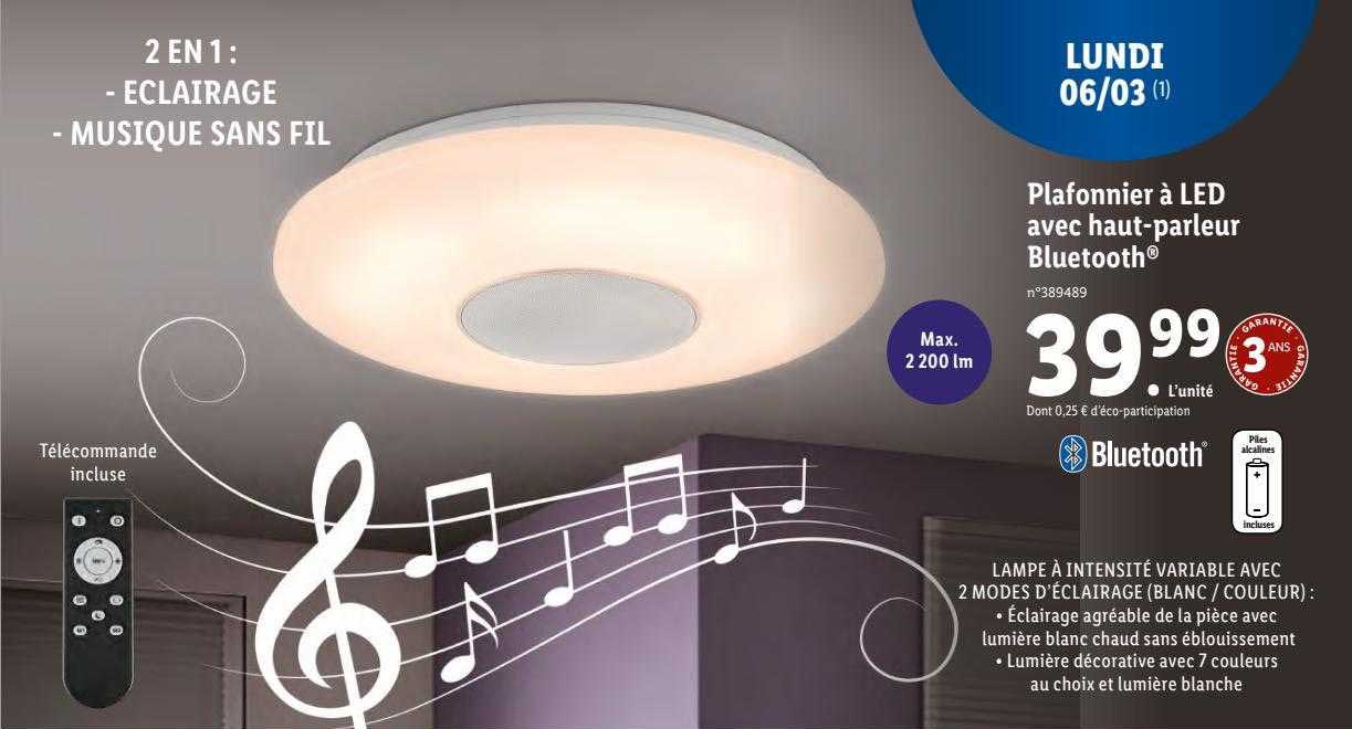 plafonnier à led avec haut-parleur bluetooth