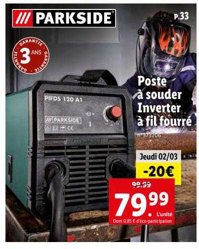 poste à souder inverter à fil fourré parkside