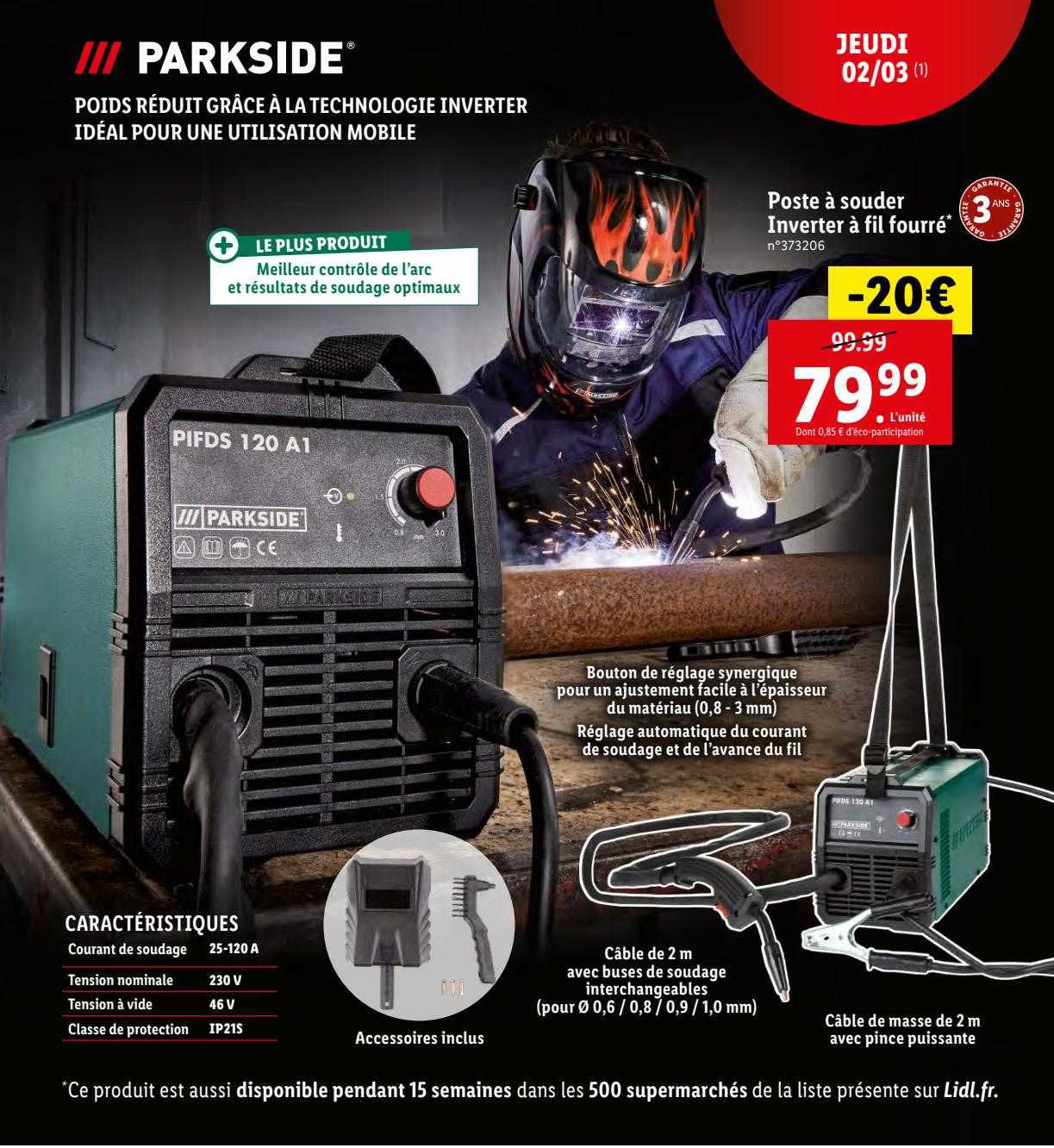 poste à souder inverter à fil fourrée parkside