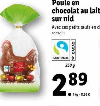 poule en chocolat au lait sur nid favorina