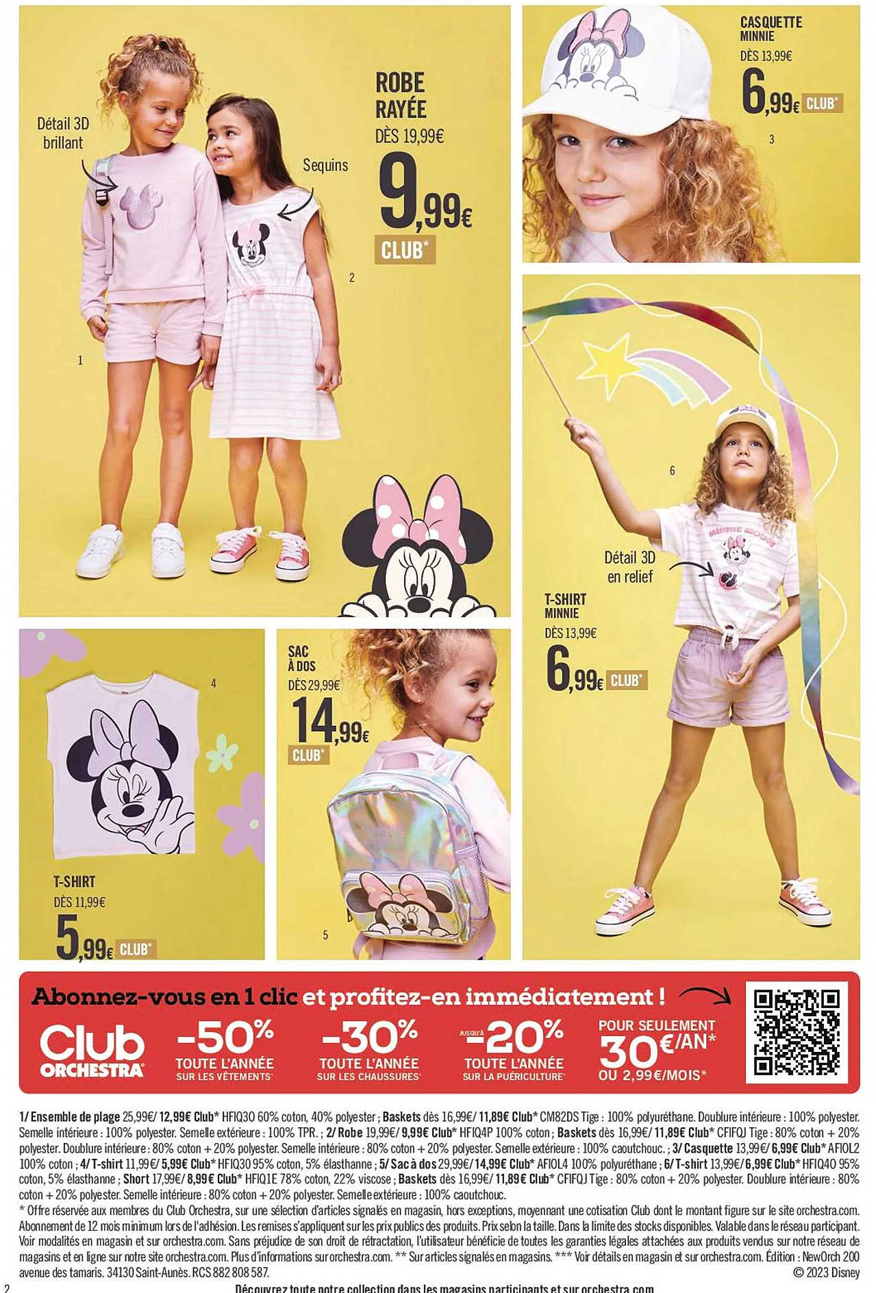 robe rayée, casquette minnie, t-shirt, sac à dos
