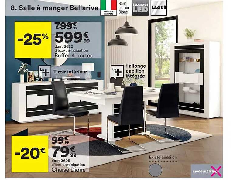 salle à manger bellariva : buffet 4 portes, chaise dione modern living
