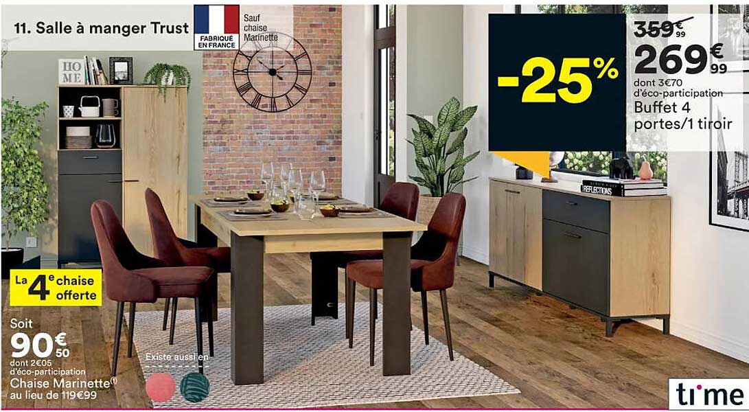 salle à manger trust : chaise marinette, buffet 4 portes - 1 tiroir