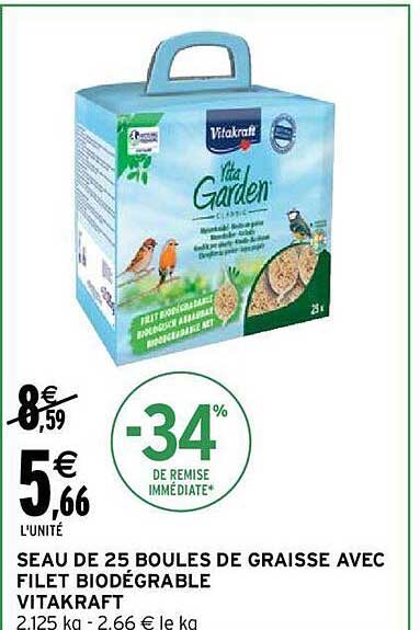 seau de 25 boules de graisse avec filet biodégradable vitakraft