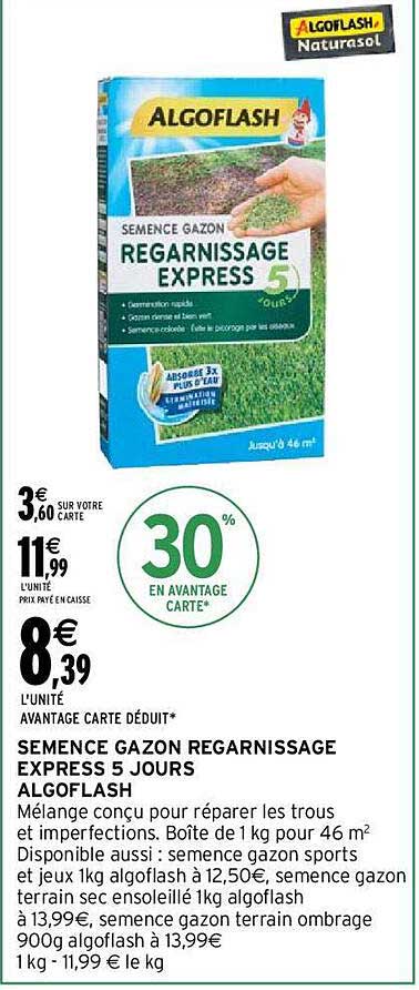 semence gazon regarnissage express 5 jours algoflash