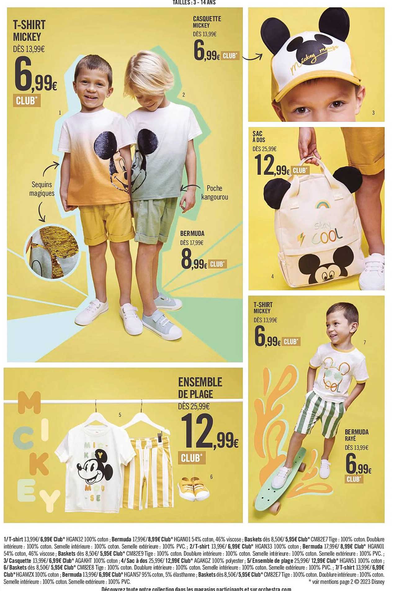 t-shirt mickey, ensemble mickey, bermuda, ensemble de plage, sac à dos, t-shirt