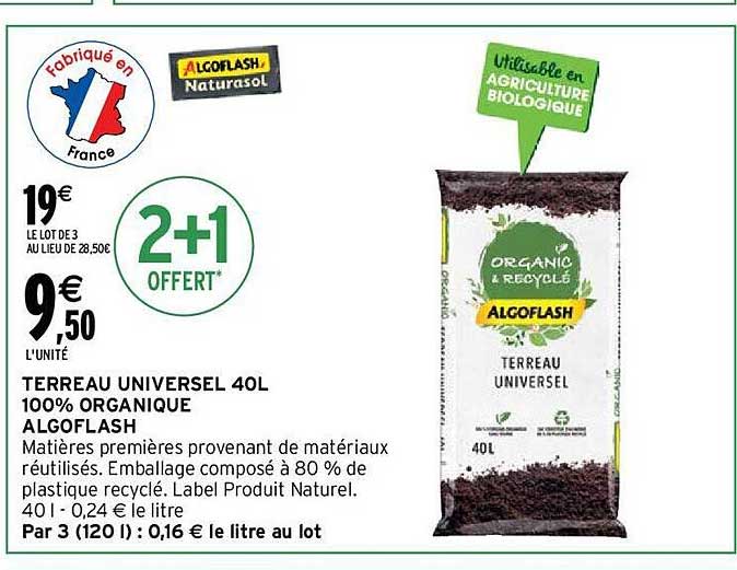 terreau universel 40l 100% organique algoflash