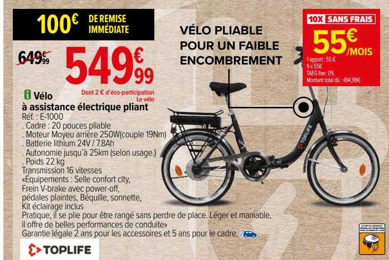 vélo à assistance électrique pliant toplife
