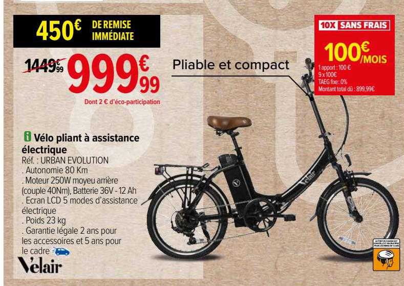 vélo pliant à assistance électrique v'elair