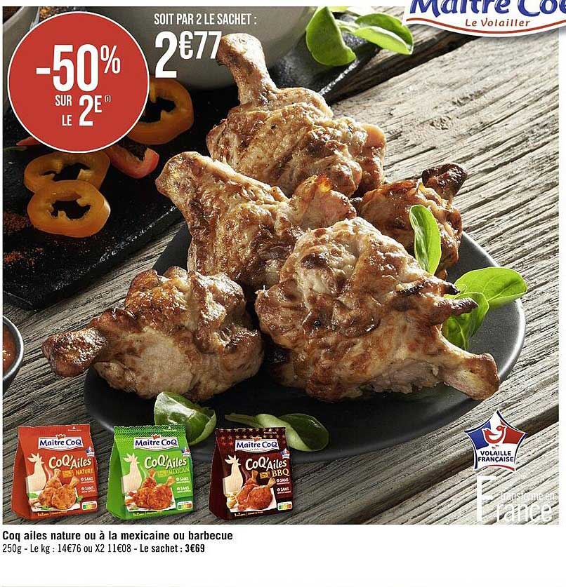 coq ailes nature ou à la mexicaine ou barbecue maître coq