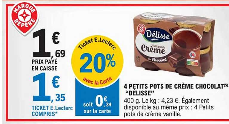 4 petits pots de crème chocolat "délisse"