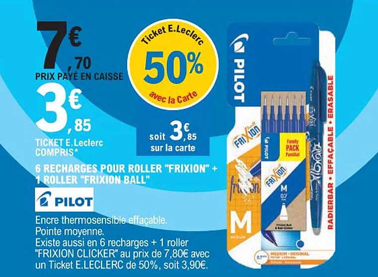 6 charges pour roller "frixion" 1 roller "frixion ball"