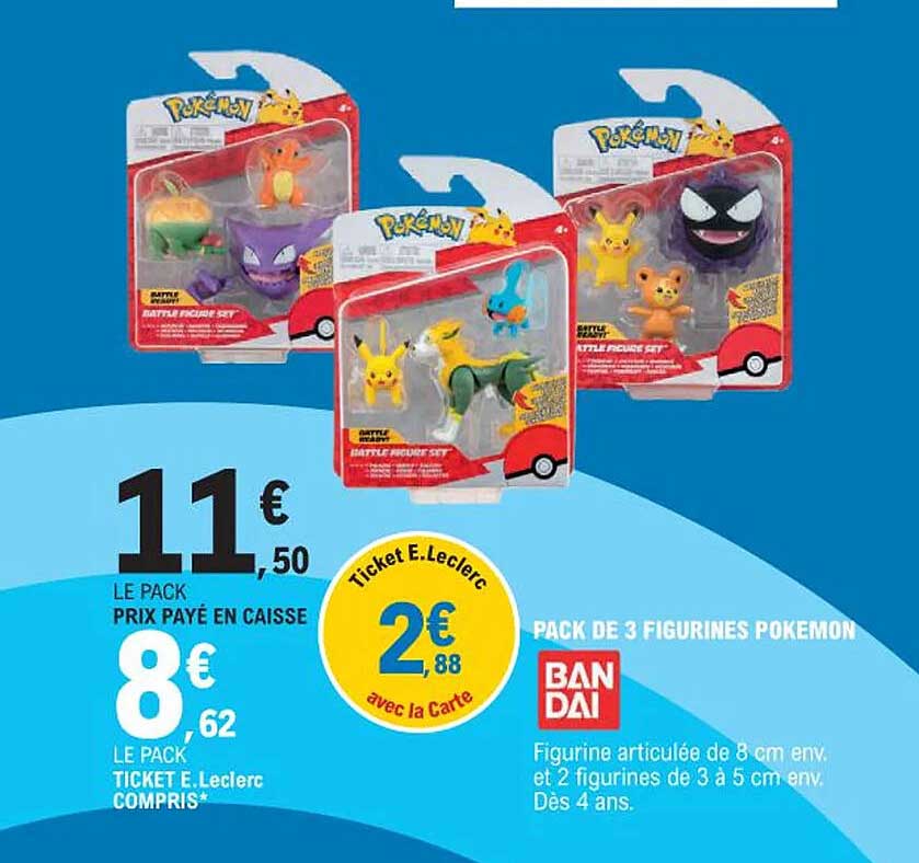 bandai pack de 3 figurines pokemon