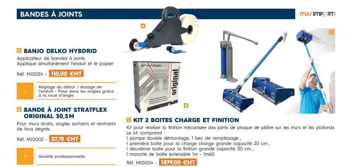 bandes à joints banjo delko hybrid, bande à joint stratflex original 30,5 m, kit 2 boîtes charge et finition