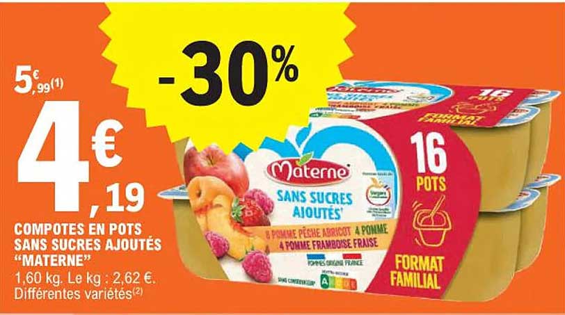 compotes en pots sans sucres ajoutés "materne"