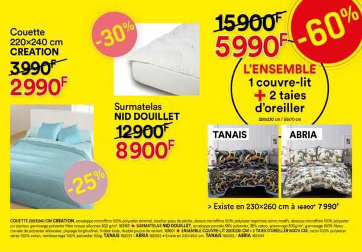 couette 220 x 240 cm création, surmatelas nid douillet, l'ensemble 1 couvre-lit + 2 taies d'oreiller