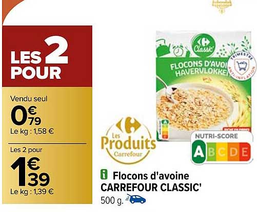 flocons d'avoine carrefour classic