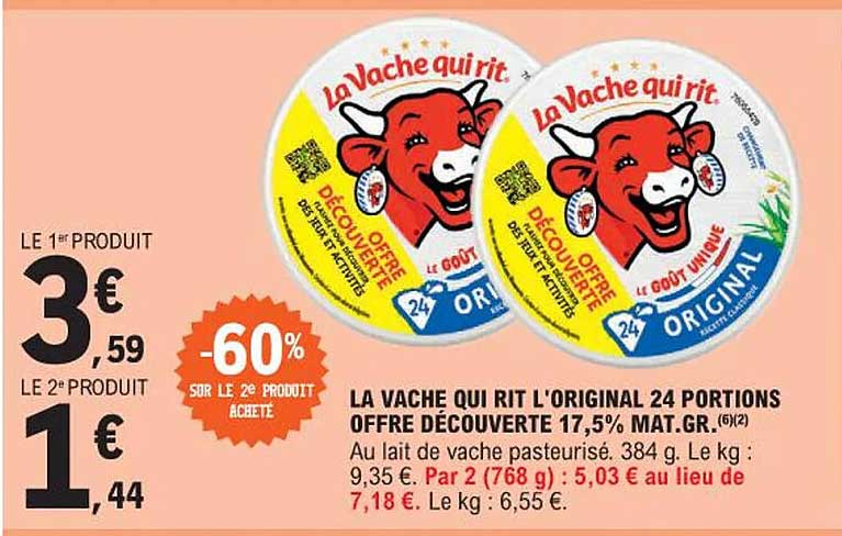 la vache qui rit l'original 24 portions offre découverte 17,5% mat.gr.