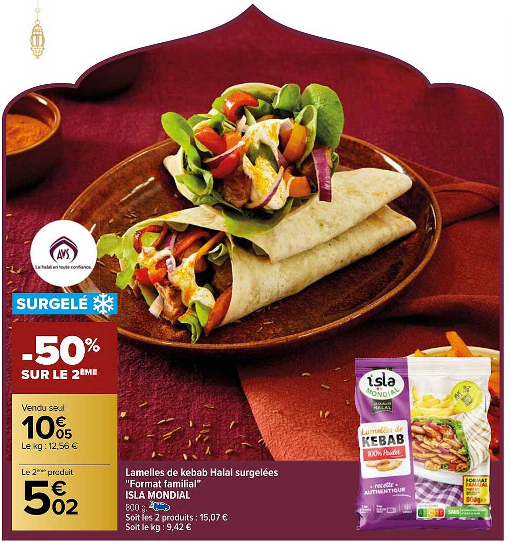 lamelles de kebab halal surgelées "format familial" isla mondial