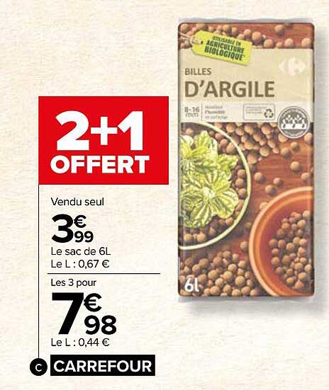 le sac de 6 l billes d'argile carrefour