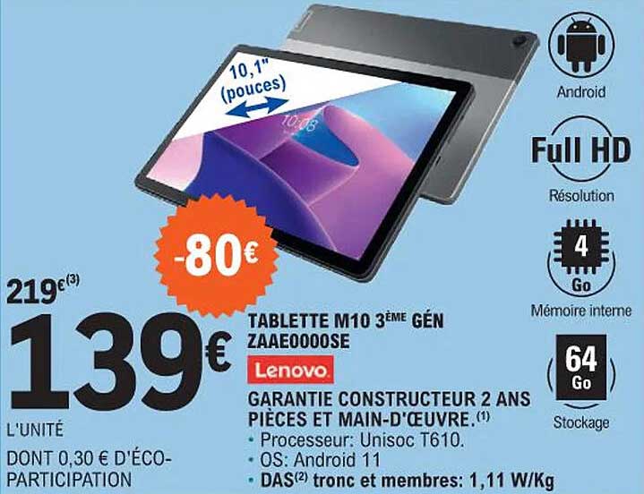 lenovo tablette m10 3ème gén zaae0000se