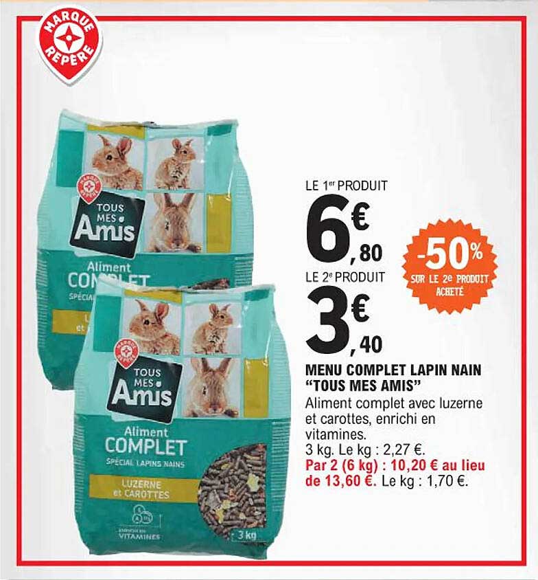 menu complet lapin nain "tous mes amis"