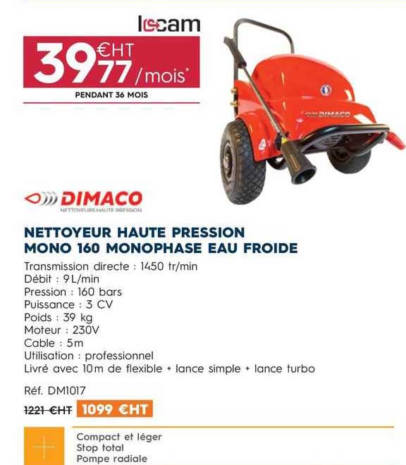 nettoyeur haute pression mono 160 monophase eau froide dimaco