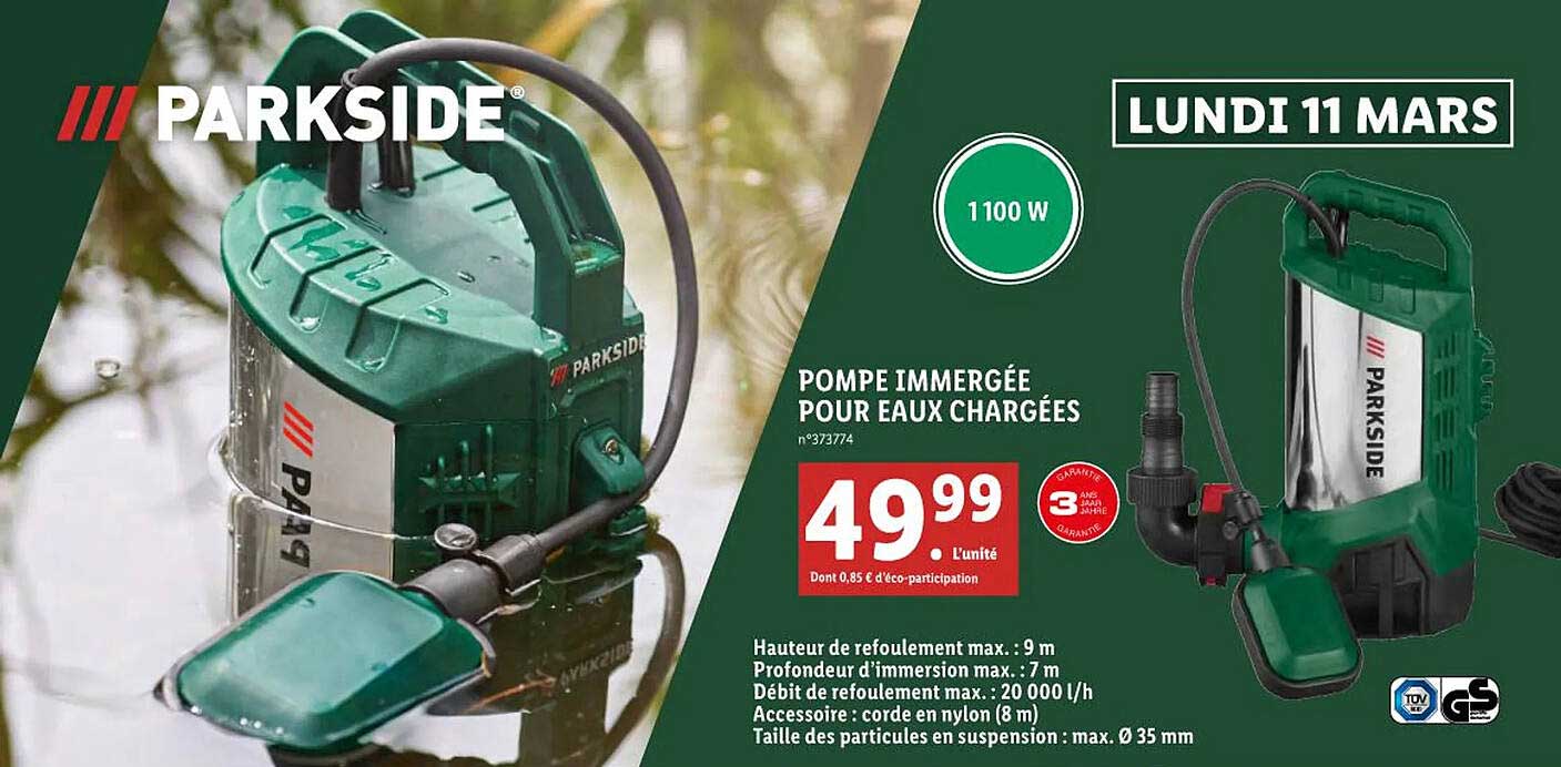 parkside pompe immergée pour eaux chargées