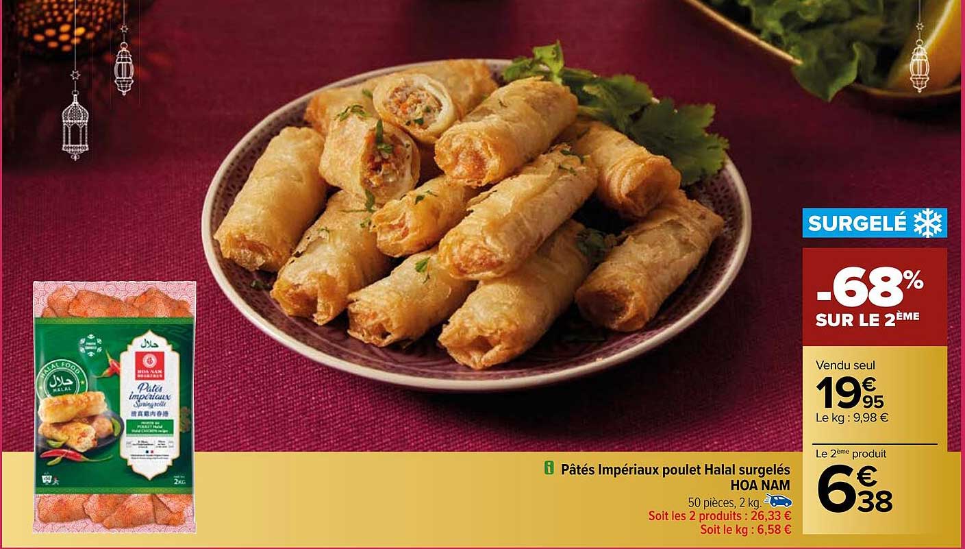 pâtés impériaux poulet halal surgelés hoa nam