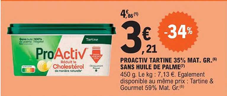 proactiv tartine 35% mat.gr. sans huile de palme