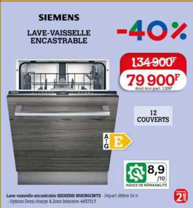 siemens lave-vaisselle encastrable