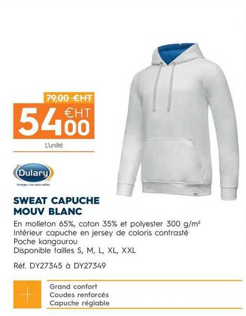 sweat capuche mouv blanc dulary