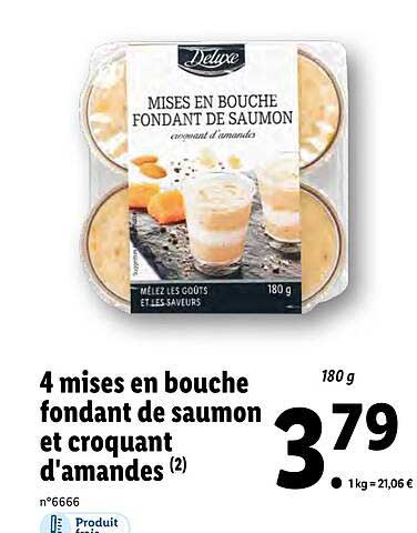 4 mises en bouche fondant de saumon et croquant d'amandes deluxe