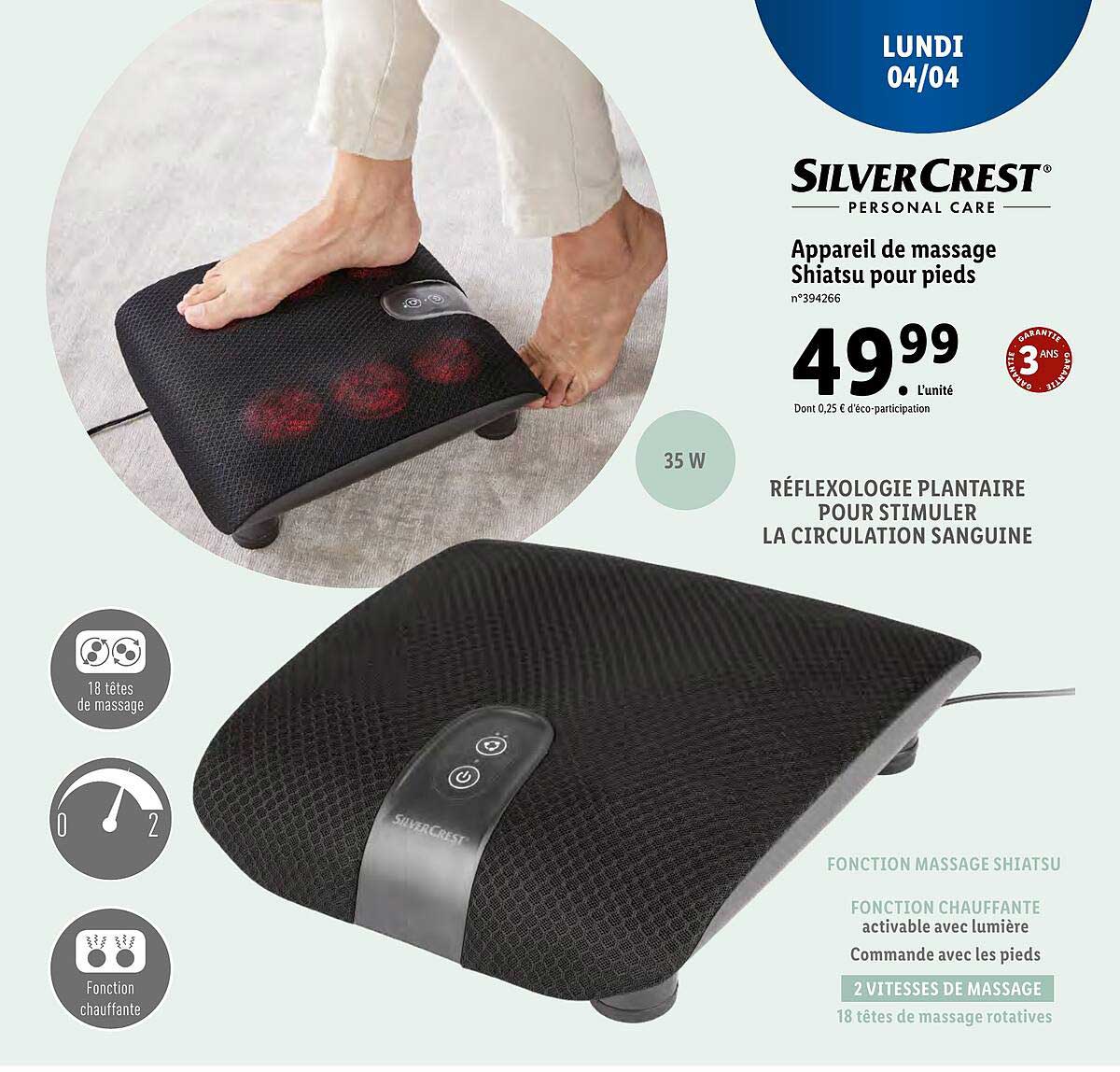 appareil de massage shiatsu pour pieds silver crest