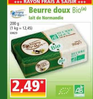 beurre doux bio lait de normandie isigny ste mère