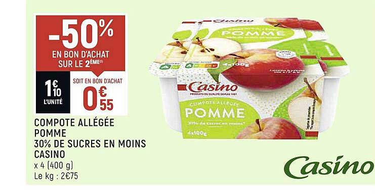 Compote Allégée Pomme 30% De Sucres En Moins Casino