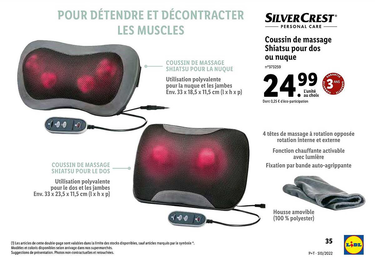 coussin de massage shiatsu pour dos ou nuque silver crest