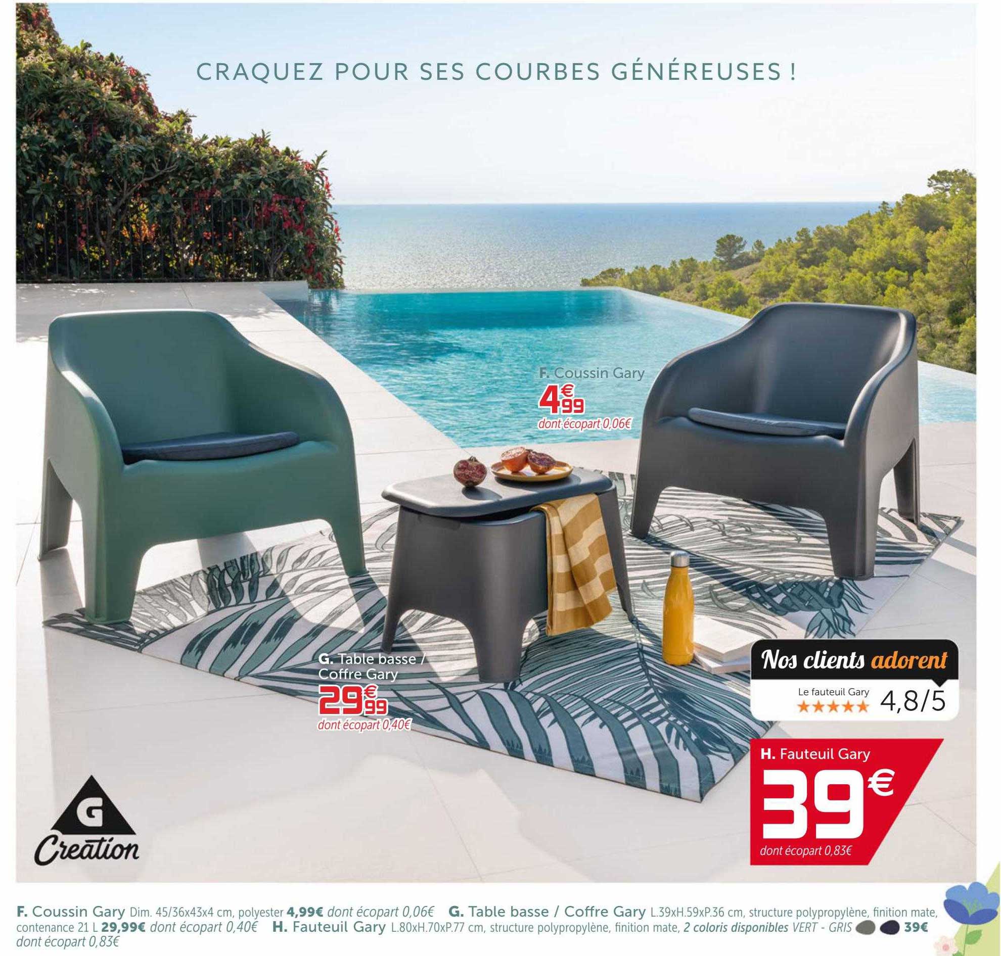 coussin gary, table basse-coffre gary, fauteuil gary