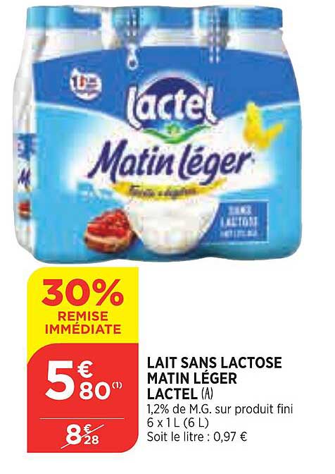 lait sans lactose matin léger lactel