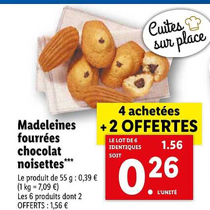 Madeleines Fourrées Chocolat Noisettes