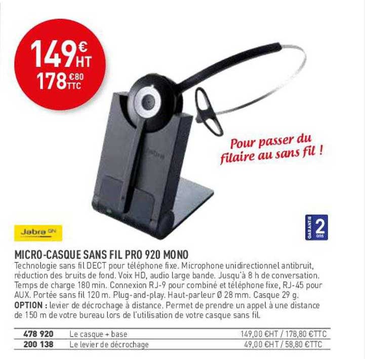 micro-casque sans fil pro 920 mono jabra