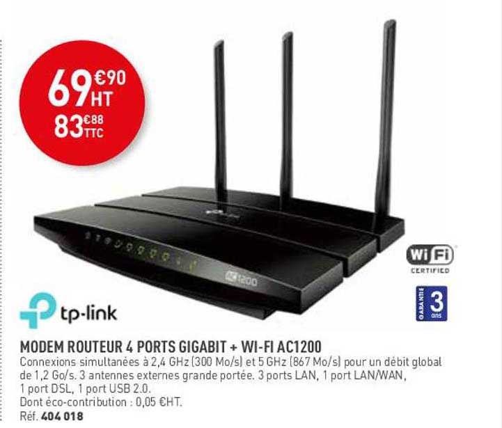 modem routeur 4 ports gigabit + wi-fi ac1200 tp-link