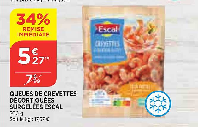 Queues De Crevettes Décortiquées Surgelées Escal