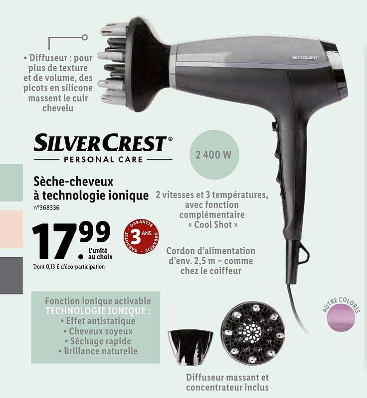 sèche-cheveux à technologie ionique silver crest