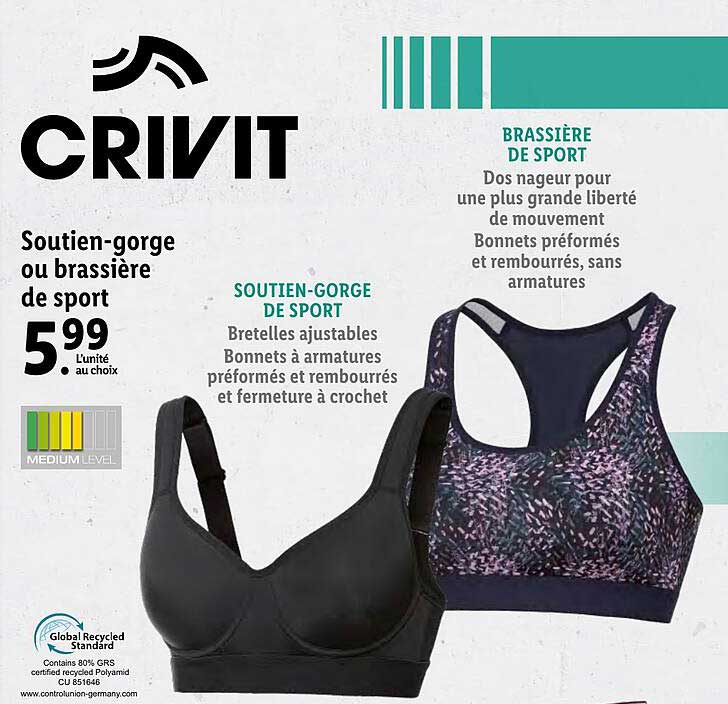 soutien-gorge ou brassière de sport crivit
