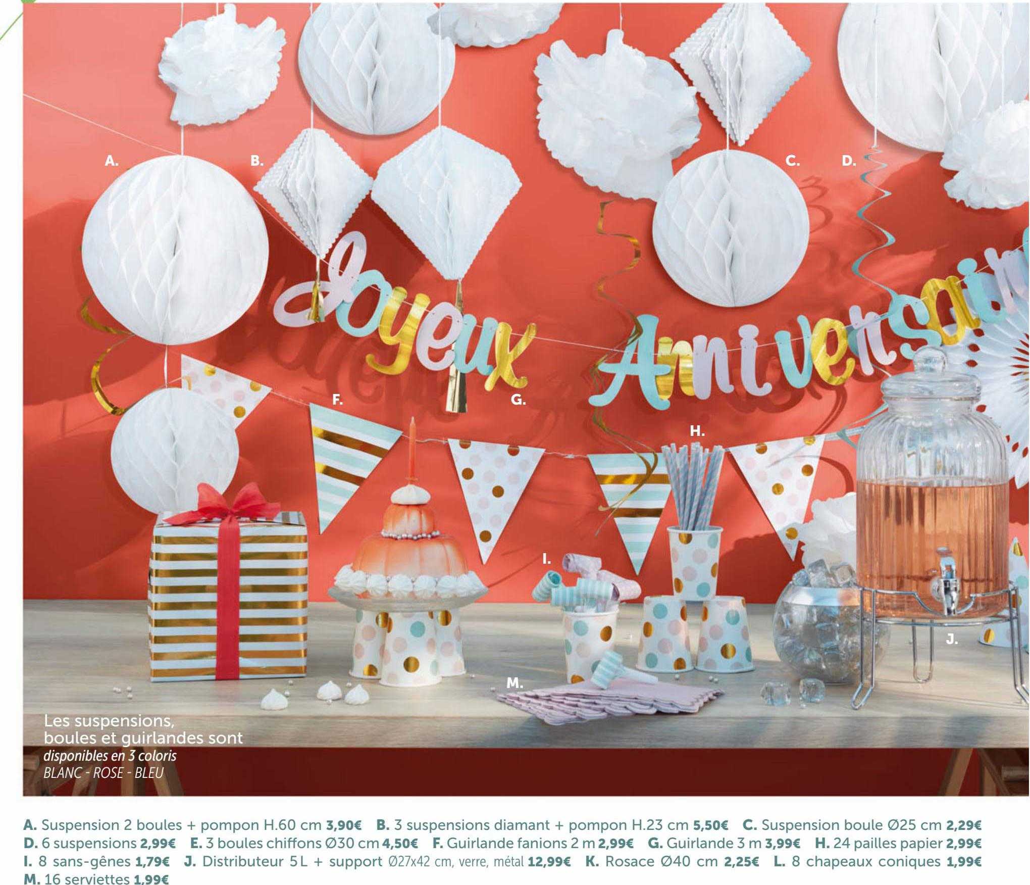 Suspension 2 Boules + Pompon, Suspensions Diamant + Pompon, Suspension Boule, Suspension, 3 Boules Chiffons, Guirlande Fanions, Guirlande, Pailles Papier, 8 Sans-gênes, Distributeur + Support, Verre