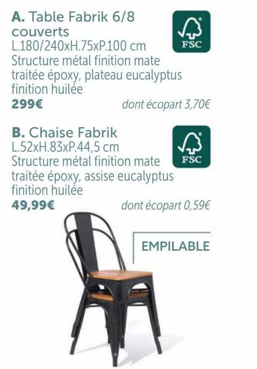 Table Fabrik Couverts, Chaise Fabrik